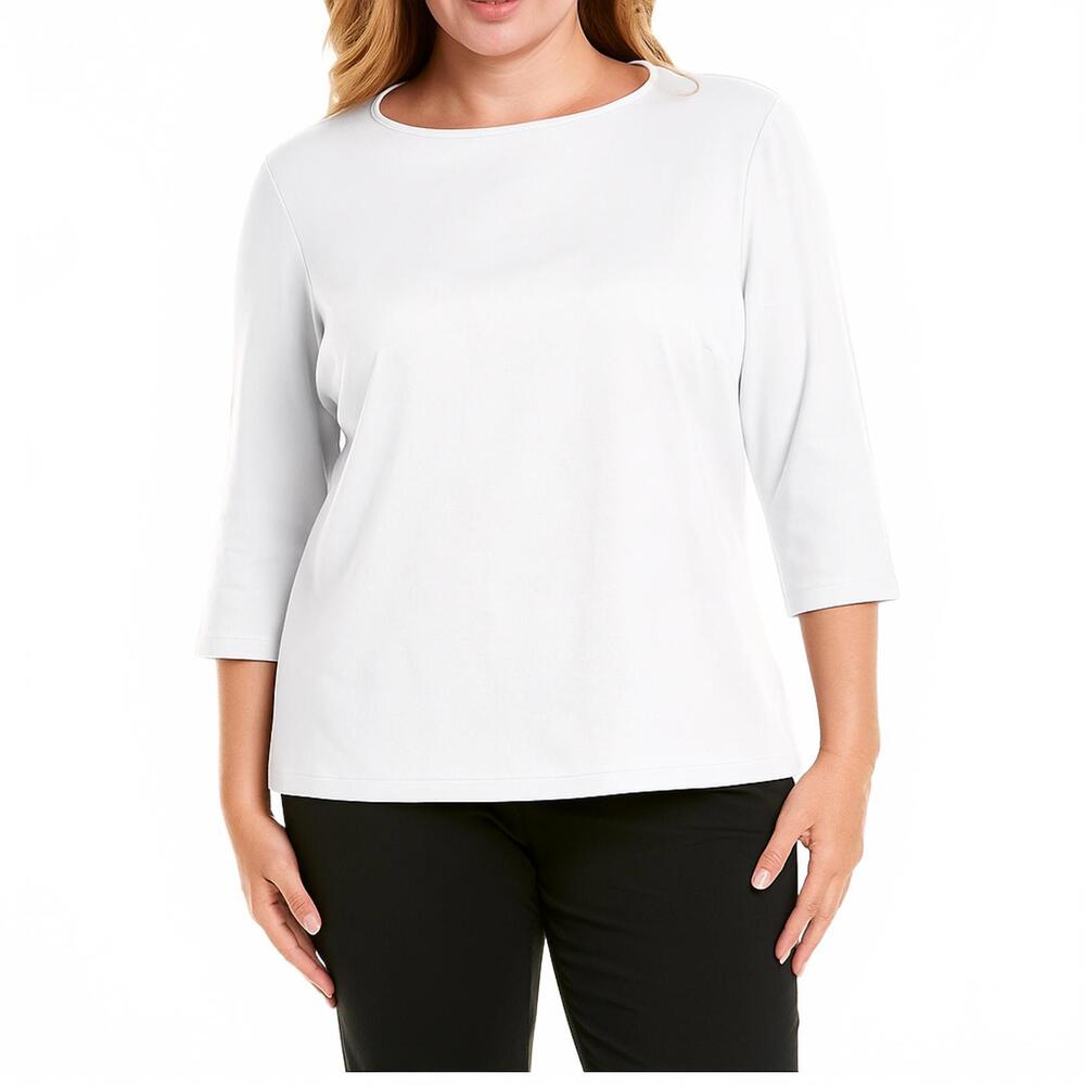 Lafayette 148 New York Women's White‎ Cotton Blend 3/4 Sleeve T-Shirt Size 3X